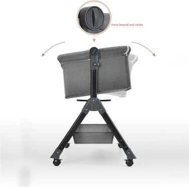 Портативна тумбочка, регульована по висоті, з кошиком для зберігання з москітної сітки, сіро-чорна (хакі)