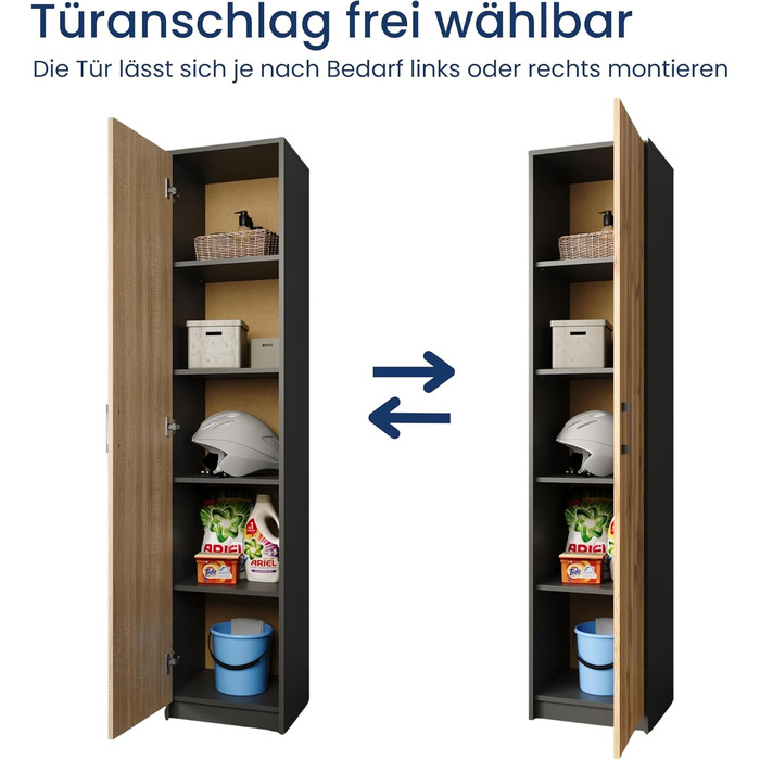 Ярусний стелаж Home Collective з матовим покриттям, шафа для документів з 4 полицями та 1 дверима, шириною 39 см, з високоякісними полімерними ручками, ідеально підходить для спальні, вітальні, коридору, офісу, графітовий дуб, 5-