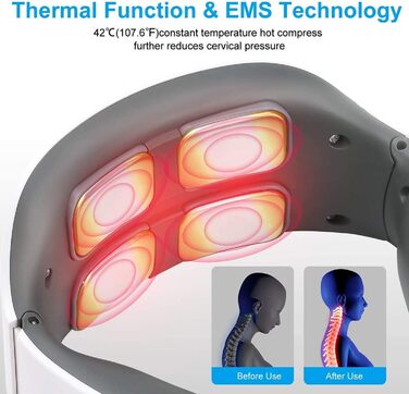 Масажер для шиї, інтелектуальний масажер для шиї з нагріванням, 6 режимів, 9 рівнів інтенсивності. Портативний масажер для шиї для домашнього офісу.