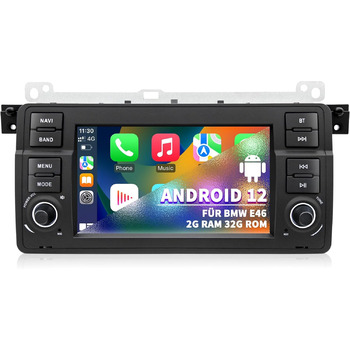 Автомагнітола для BMW E46 1999 2000 2001 2002 2003 2004, Android 12 2G32G радіо з GPS-навігацією CarPlay Android Auto Bluetooth WLAN USB керування на кермі, 7-дюймовий сенсорний екран