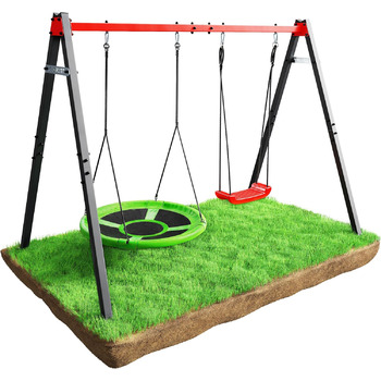 Подвійна гойдалка (метал) з лелечим гніздом та дитячою гойдалкою Рама гойдалки витримує навантаження до 150 кг Стабільна та безпеч