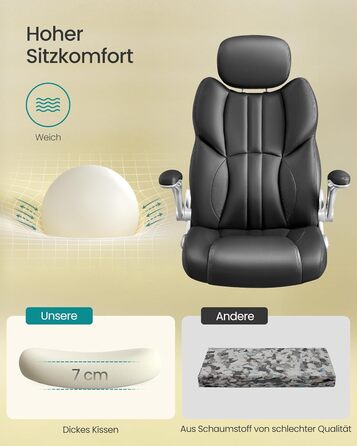 Офісне крісло SONGMICS, ігрове крісло, регульований підголівник, функція гойдання, письмове крісло, регульовані підлокітники, універсальні колеса, регульована висота, чорний колір OBG65BK