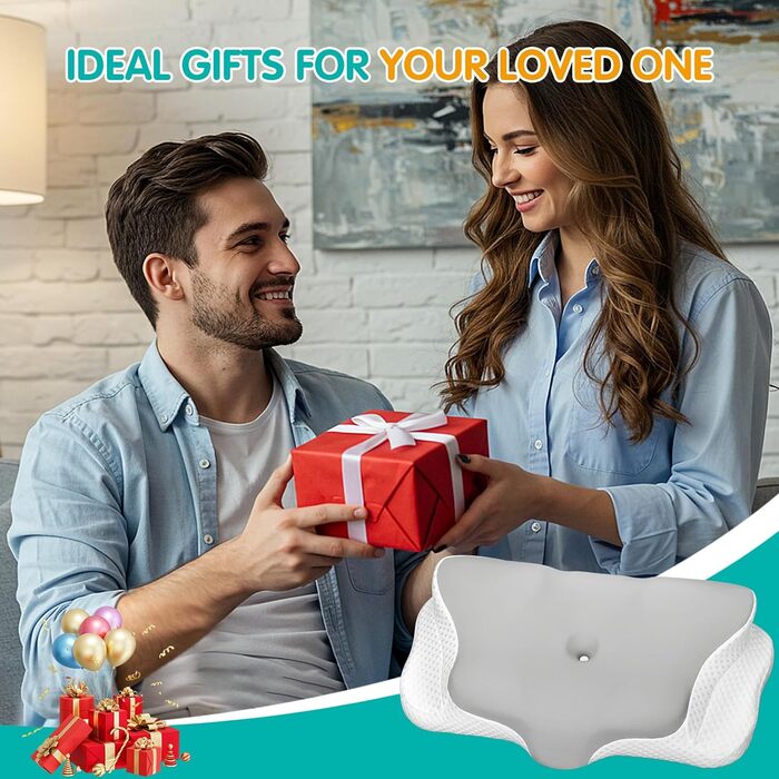 Подушка для шиї, подушка з піни з ефектом пам&39яті, подушка для шиї, подушка для голови, ергономічна подушка для сну на боці, на спині та на животі, 62x49/12 см, сірий/білий