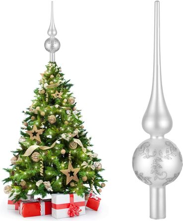 Скляна новорічна верхівка для ялинки сріблясто-біла UNOLIGA