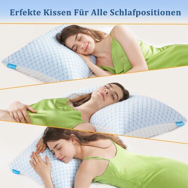 Подушки 40x80, 2 шт. - Подушка з мікрофібри, м&39яка та дихаюча для алергіків, регульована по висоті подушка для сну на боці, спині та животі, ергономічна подушка від болю в шиї, 40x80 см, небесно-блакитний, 2 шт.