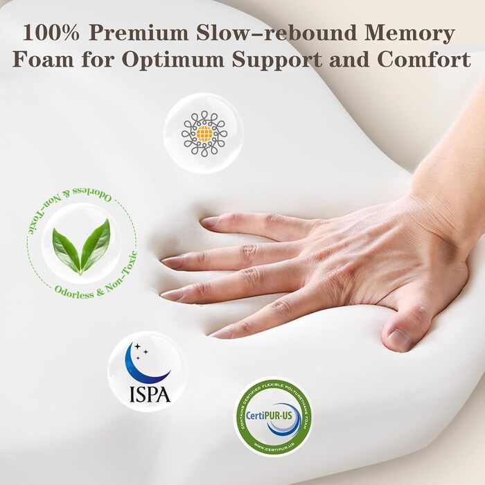 Подушка HOMCA для сну на спині, косметична подушка проти старіння, косметична подушка з піни з ефектом пам&39яті, проти зморшок, підтримує голову та шию, знімна, чохол, який можна прати, сірий