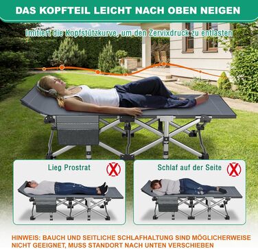 Туристичне ліжко з матрацом, максимальне навантаження 200 кг, розкладне похідне ліжечко 190 x 71 x 36 см, сталевий каркас та тканинне покриття Pxford, розкладне ліжко, гостьове ліжко для дорослих, кемпінг у приміщенні/на вулиці, сад, офіс, 190 x 71 x 36 с