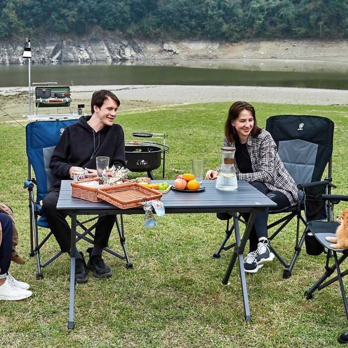 Складаний кемпінговий стіл EVER ADVANCED, алюміній, 120x70 см, вантажопідйомність 100 кг, зсувна стільниця для 4-6 осіб, складаний стіл із сумкою для перенесення для кемпінгу, пікніків, саду, балкону, темно-сірий