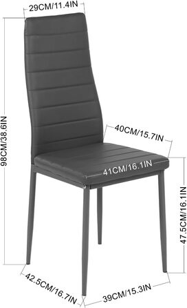 Обідні стільці, комплект з 4 шт. , штучна шкіра, протестовані SGS, висока спинка, водонепроникні, кухонний стілець, обідній стілець або стілець за обіднім столом, сірий ПВХ сірий, 4 стільці