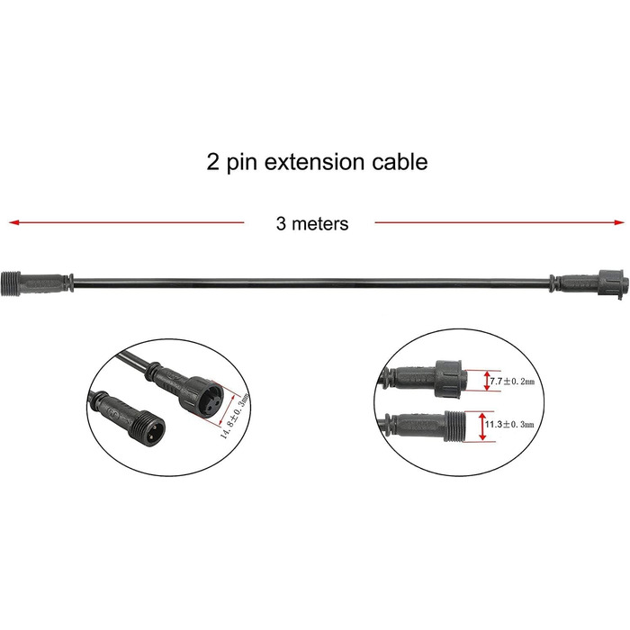 Контактний подовжувач 1 м для теплого білого освітлення патіо, подовжувач кабелю для теплих білих світлодіодних вбудованих наземних світильників, водонепроникний IP67 (3 м, 5 шт., 2 контакти), 5 шт., 2-