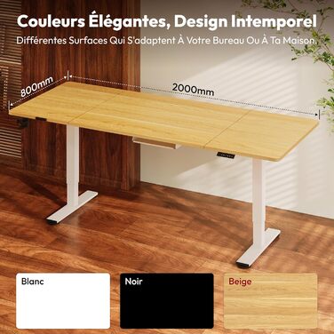 Письмовий стіл з регульованою висотою 200x80 см, Електрично регульований ергономічний комп&39ютерний стіл з функцією пам&39яті для роботи сидячи/стоячи (клен) 200 x 80 см клен