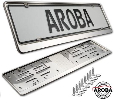 Тримач автомобільного номерного знака AROBA 2 шт. Premium 100 нержавіюча сталь ПОЛІРОВАНА для НІМЕЧЧИНИ та ЄС (розмір номерного знака 520 мм x 110 мм) Тримач номерного знака Тримач номерного знака INOX з нержавіючої сталі V2A