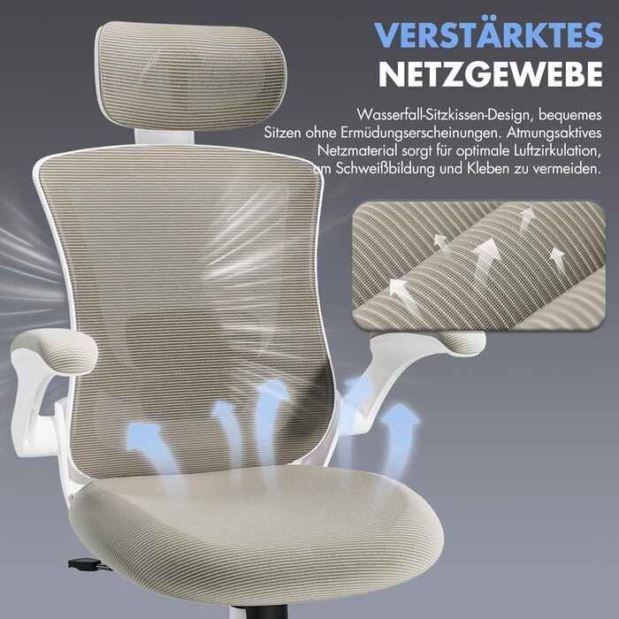 Ергономічне офісне крісло COLAMY, сітчасте робоче крісло з регульованим підголівником, крісло для керівника з поперековою опорою, регульоване поворотне крісло з фіксатором нахилу, класичний хакі-хакі