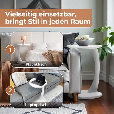 Журнальний столик Holeby, журнальний столик, столик для дивана на колесах, журнальний столик, столик для ноутбука, С-подібна форма, стіл для вітальні, стіл на колесах, кругла стільниця, журнальний столик, 56 x Ø 38 см, журнальний столик, білий