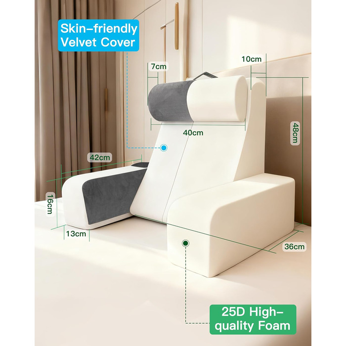 Подушка для читання для ліжка та дивана, подушка для книги зі знімним потиличним валиком та підлокітником, подушка для спини ліжка, настінна подушка, багатофункціональна клиноподібна подушка для читання, роботи, перегляду телевізора