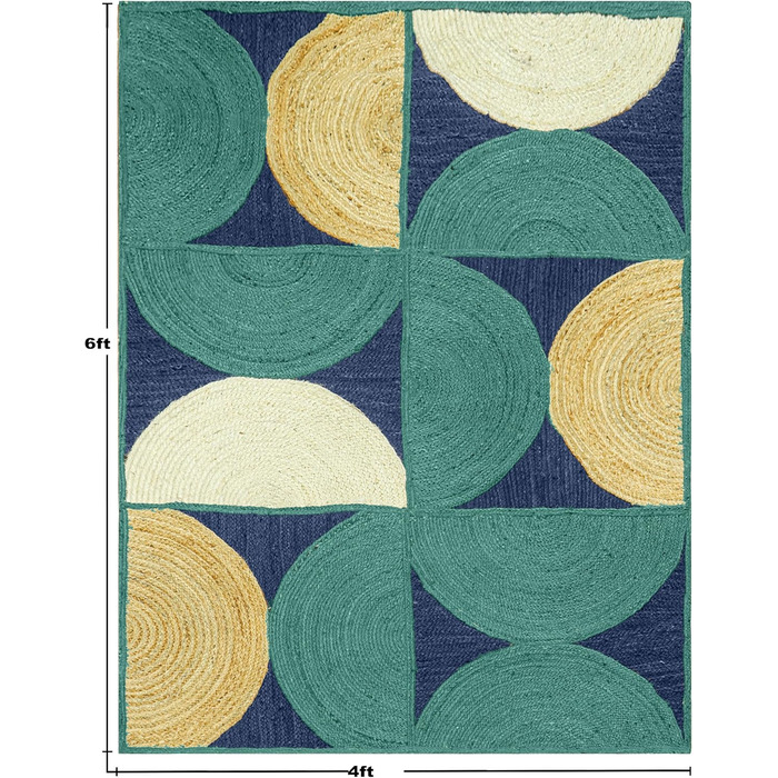 Колекція CASAVANI Прямокутний килим, 25,4 x 35,6 см, візерунок Blue & Multi, тканий джутовий килим, геометричний килим кілім, для