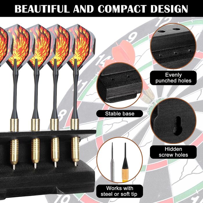 Дерев&39яний тримач для дротиків 2-в-1 та настінне кріплення Декоративний тримач для дротиків Презентаційна стійка для дротиків Кріплення для дротиків для домашнього використання Чорний 15 x 3,7 x 5,8 см