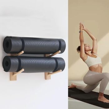 Настінний тримач для килимка для йоги, настінний тримач для 2-9 шарів дерев&39яного килимка для йоги, настінний, велика плаваюча полиця для пінопластового валика з дерева, 2