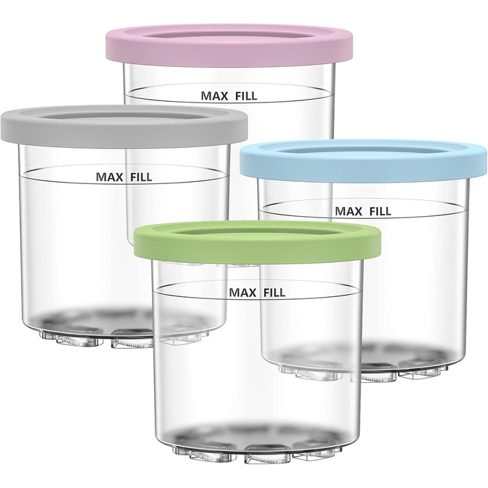 Набір GoMaihe з 4 контейнерів Creami для морожениці Ninja Creami - Ванни Аксесуари для NC301 NC300 серії NC299AMZ, без бісфенолу А, можна мити в посудомийній машині, герметично - в рожевому, зеленому, сірому та синьому кольорах