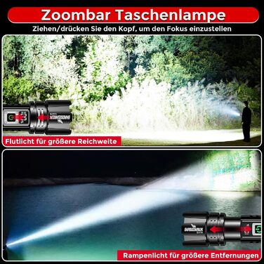 Акумуляторний світлодіодний ліхтарик Shadowhawk 500000 люмен - дальність до 1000 м, 24 години роботи від 2 батарейок, РК-дисплей відсотків, тактичний ліхтарик, надзвичайно яскравий ліхтарик для кемпінгу, походів, активного відпочинку на свіжому повітрі, 1