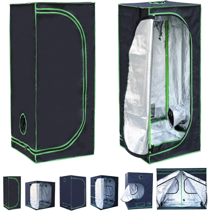 Тент для вирощування Rapid Teck Grow Zelt (60 x 60 x 120 см) Міні-теплиця для дому Чорно-зелений Гроубокс, шафа для вирощування, темна кімната, рослинний намет, теплиця для розсади, гроу-тент 60 x 60 x 120 см, Чорний/Зелений