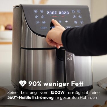 Аерофритюрниця Ємність 7 л і потужність 1700 Вт Світлодіодний сенсорний екран і кошик з антипригарним покриттям Фритюрниця Регульована температура 80-200C, 700