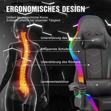 Ігрове крісло Devoko LED з масажем, комп'ютерне крісло з масажною подушкою для попереку, гоночне геймерське крісло ергономічне з р