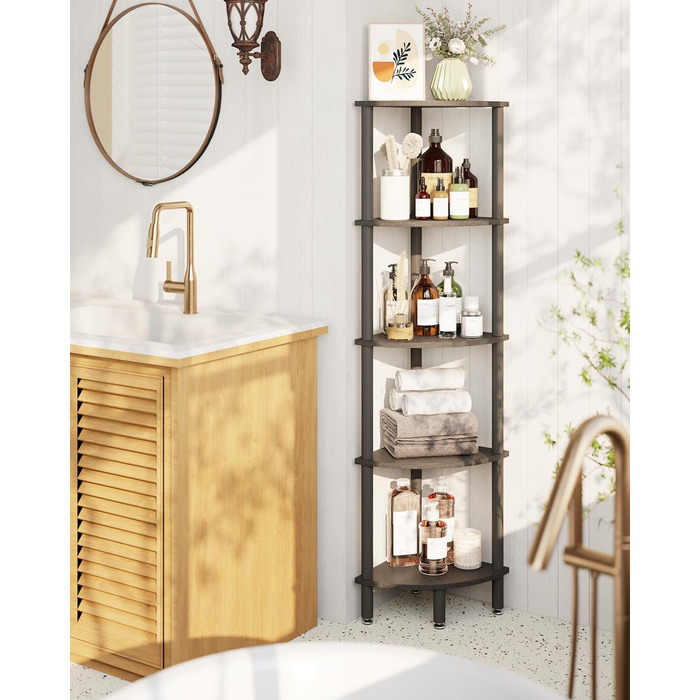 Ярусна кутова полиця, промислова кутова вітрина, кутова книжкова полиця для вітальні, спальні, кухні, домашнього офісу, чорна WBC010B Schwarz 30 см x 30 см x 133,5 см, 5-