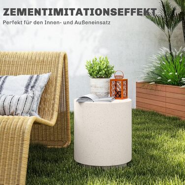 Круглий приставний столик/тумбочка HOMCOM з бетонним виглядом, журнальний столик з підставками для ніг, столик для вітальні, столик-диван, журнальний столик для вітальні/спальні, Ø37 x 43 см, кремово-білий