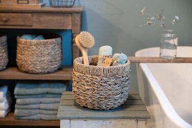 Круглий плетений кошик для зберігання Decorasian, виготовлений з екологічно чистої морської трави - діаметр 25 см, натуральний колір