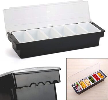 Набір контейнерів для подачі страв Смаколик 6 відділень, пластиковий та металевий контейнери для овочів, фруктів, спецій та гарнірів з кришками