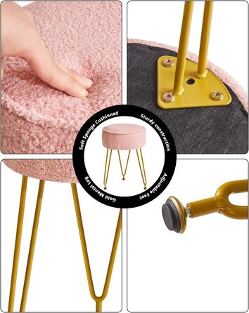 Кругла підставка для ніг, бічний столик для макіяжу, сидіння для туалетного столика, пуф-табурет, для вітальні, спальні, рожевий WBD009P 30Г x 30Ш x 46В см рожевий