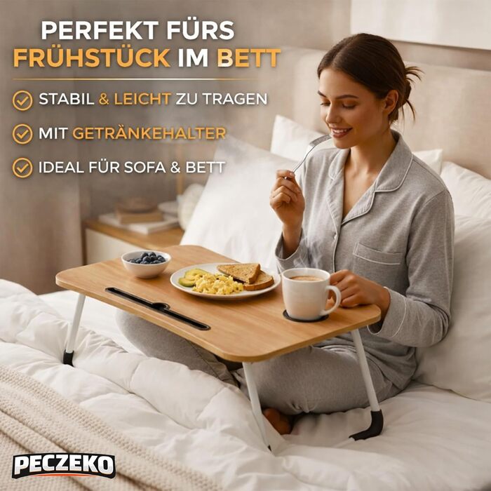 Складаний столик для ноутбука та сніданку дерев'яний піднос-стіл з тримачем для планшета, для дивана та ліжка, багатофункціональний столик для роботи, навчання, читання та їжі, (60 см)