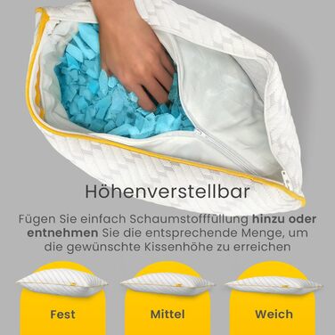 Подушка для сну Cosi Home Shredded Memory Foam, регульована подушка з бамбуковим чохлом та охолоджувальним ефектом, пінопластова подушка для сну на спині, животі та боці - можна прати, (1 упаковка)