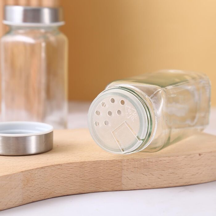 Обертова на 360 підставка для спецій з нержавіючої сталі з 16 баночками для спецій карусельний органайзер для спецій для кухні, дерев&39яна та скляна підставка для спецій, поворотний стіл компактна, стійка до іржі, без бісфенолу А, срібляста