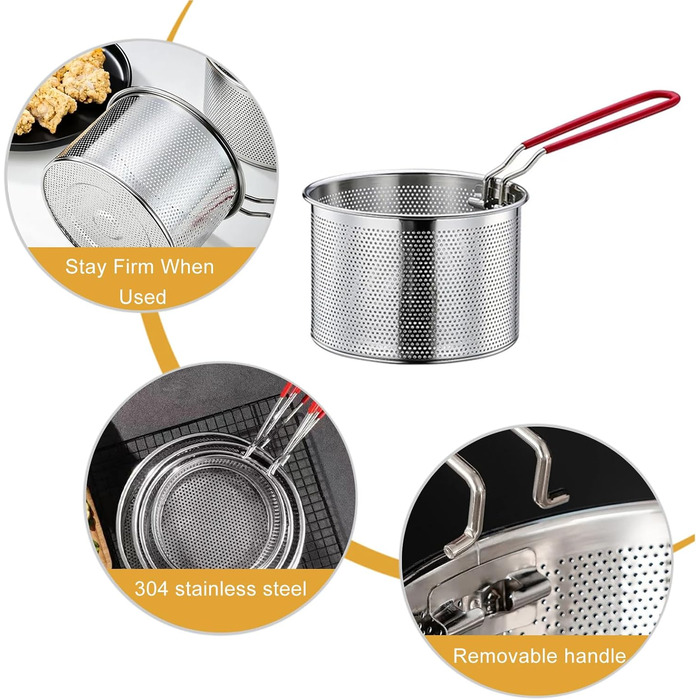 Кошик для смаження, кошик для макаронів з нержавіючої сталі, кошик для глибокої фритюрниці з довгою ручкою, для круглого кошика для їжі (14 см)