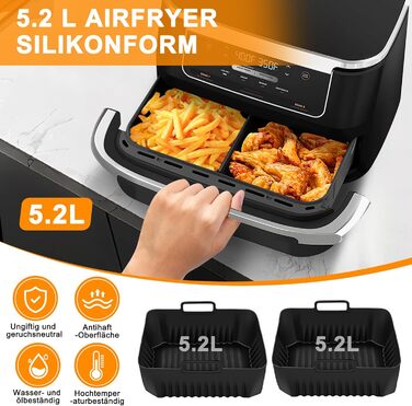 Аксесуари для фритюрниці Ninja Foodi Flexdrawer AF500 10.4 л, силіконова форма для аксесуарів для фритюрниці, аксесуари для фритюрниці з силіконовою вставкою для двозонної фритюрниці (110.4 л і 25.2 л)