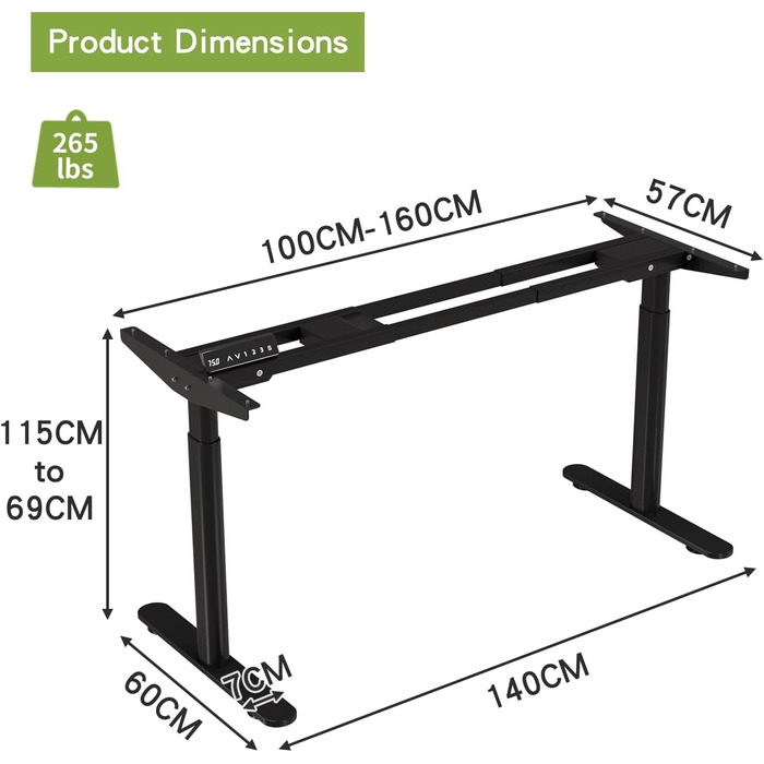 Каркас столу Radlove з подвійним двигуном та регулюванням висоти, регульовані ніжки підставки для столів розміром від 120 до 178 см з 4 функціями пам&39яті (чорний циліндричні ніжки)
