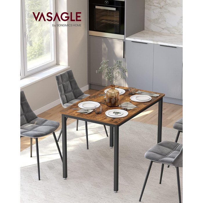 Обідній стіл, Кухонний стіл, 70 x 110 x 77 см, Обідній стіл для 4 осіб, Стіл для вітальні, Письмовий стіл, для їдальні, кухні, Індустріальний дизайн, Вінтажний коричневий-матовий чорний KDT081B01 Вінтажний коричневий матовий чорний 70 x 110 x 77 см 1-пред