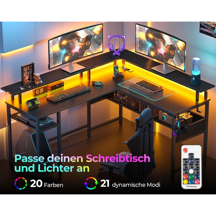 Г-подібний ігровий стіл Rolanstar, 137 x 108 см, метал / дерево, чорний