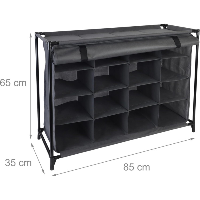 Стійка для взуття Relaxdays, 16 відділень, тканинна шафа для взуття зі шторкою, ВxШxГ 65 x 85 x 35,5 см, шафа для кемпінгу, сіра