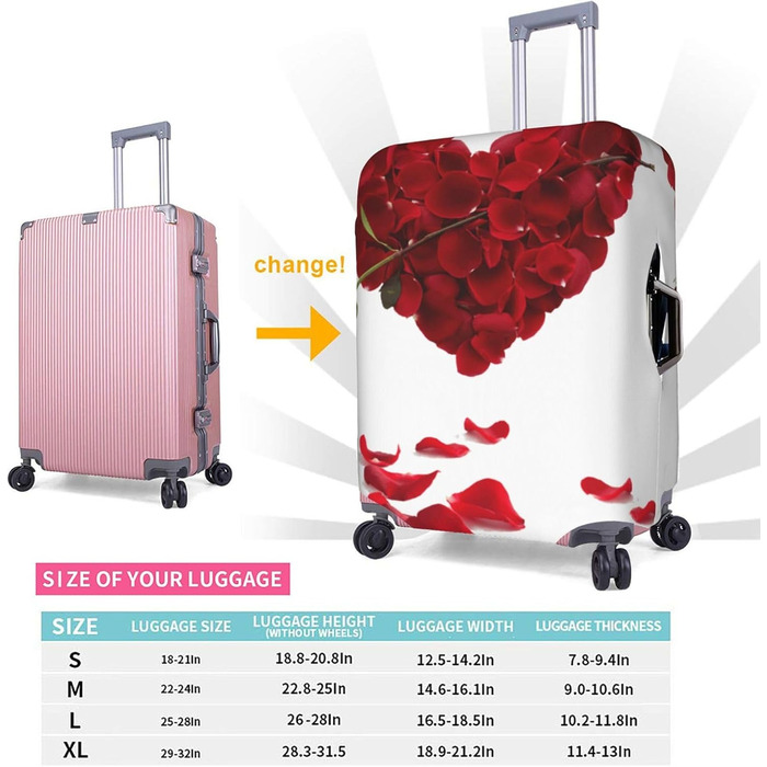 Чохол для валізи JCAKES у формі серця з квітковим візерунком, захисний чохол, захист багажу, можливість персоналізації, білий, розмір 90