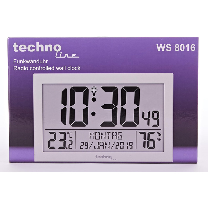 Настінний годинник на радіокеруванні з індикатором температури, пластик, сріблястий, маленький 22.5 x 14.3 x 2.4 см Сріблястий оди