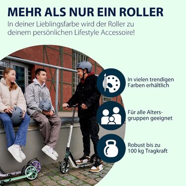 Самокат HUDORA BigWheel 205 Advanced комфортний алюмінієвий самокат до 100 кг, з регулюванням висоти та можливістю складання, для дітей, підлітків та дорослих, колір Pine