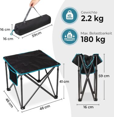 Складаний кемпінговий стілець FUNDANGO, вантажопідйомність 180 кг, складний стілець 46 см, садовий стілець з сумкою для перенесення, складний пуф для ніг, вуличний стілець для кемпінгу, походів, риболовлі, рибальський стілець, чорний - комплект з 2 шт.