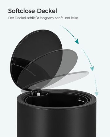 Відро для косметики, 3 л, відро для сміття для ванної кімнати, невелике відро для сміття з кришкою, з плавним закриттям, знімний п