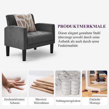 Крісло GRAVFORCE з м&39якою спинкою, зручне та сучасне м&39яке крісло для вітальні, спальні, офісу, крісло для відпочинку, крісло для клубу, вантажопідйомність 136 кг, темно-сіре