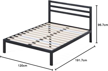 Ліжко Zinus Mia 120 x 190 см Каркас ліжка висотою 35,5 см з місцем для зберігання речей під ліжком Металеве ліжко з узголів&39ям Чорне