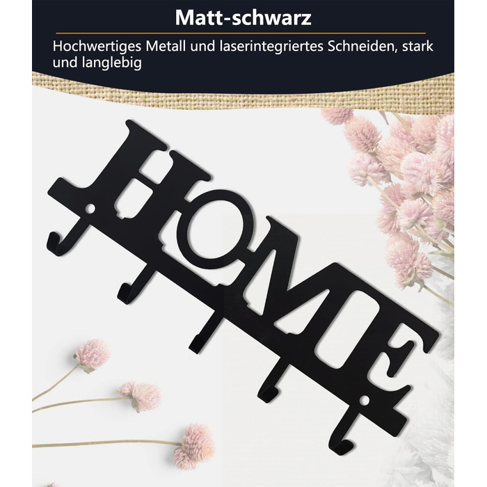 Настінна вішалка для ключів 5 гачків, декоративна, легка установка, легована сталь, чорна, тримач для ключів для декору настінного