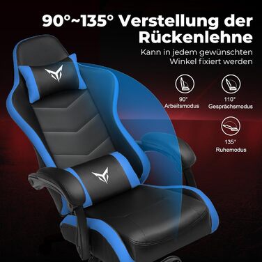 Ігрове крісло GTPLAYER, ергономічне офісне крісло з регульованим підголівником та поперековою опорою, ігрове крісло, синє